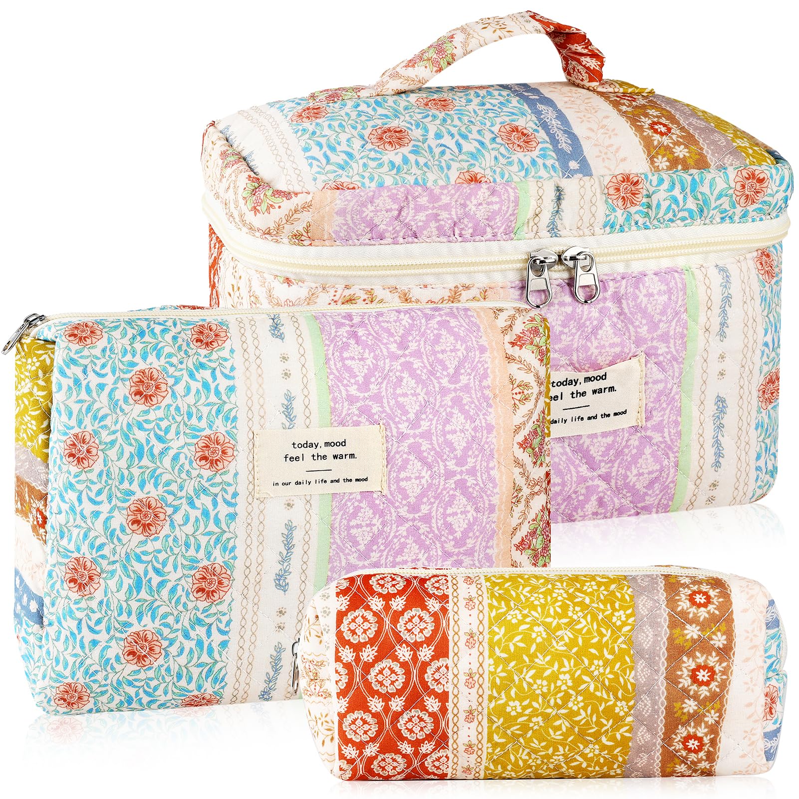 URSKYTOUS bolsa de maquillaje grande algodón floral, ideal para viajar y ordenar.