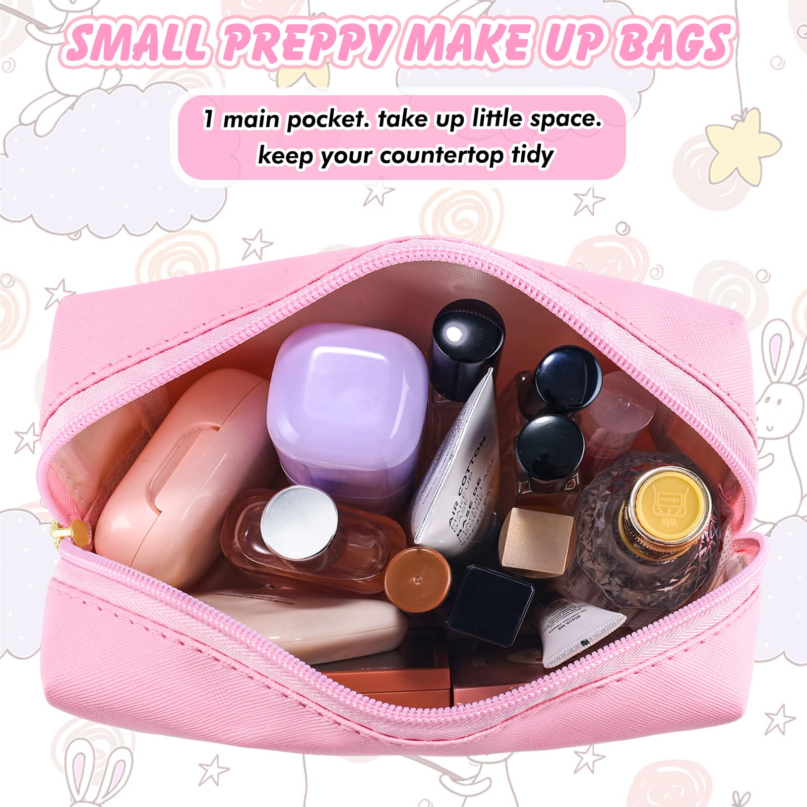 URSKYTOUS bolso maquillaje ligero PU, fácil de guardar en maleta.