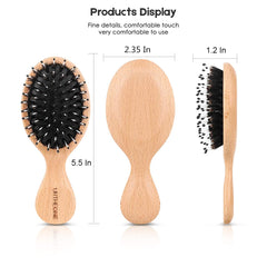 URTHEONE cepillo mini con cerdas de jabalí para cabello seco, distribuye aceites y brillo.