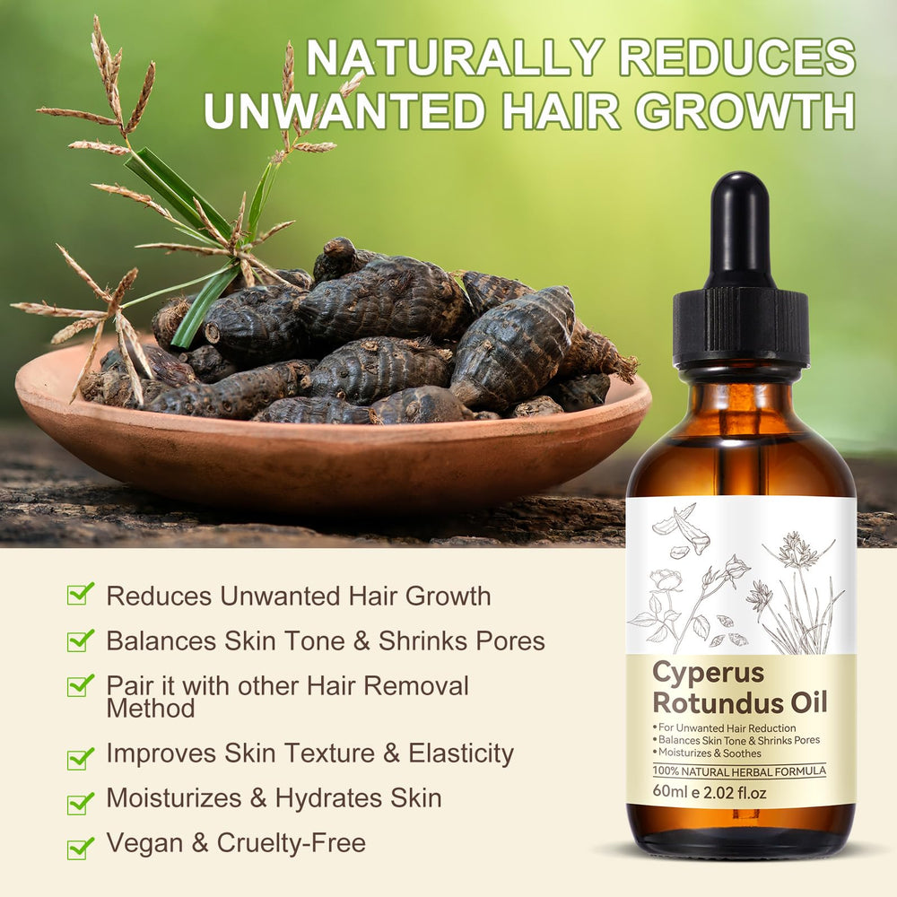Uruses Cyperus Rotundus Oil close-up on facial skin.
