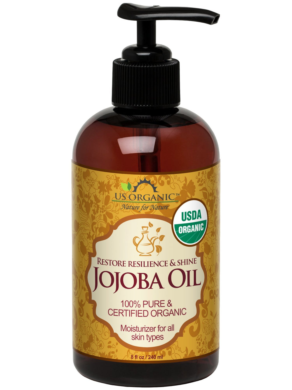 US Organic Aceite de Jojoba: botella con gotas, prensado en frío para piel suave.