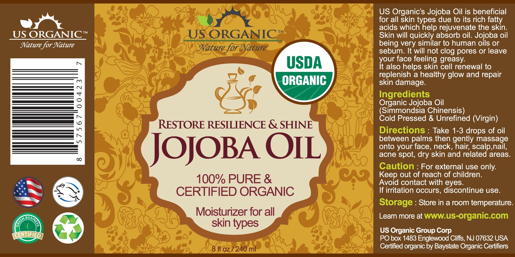 US Organic Aceite de Jojoba: uso en piel seca para hidratación suave.