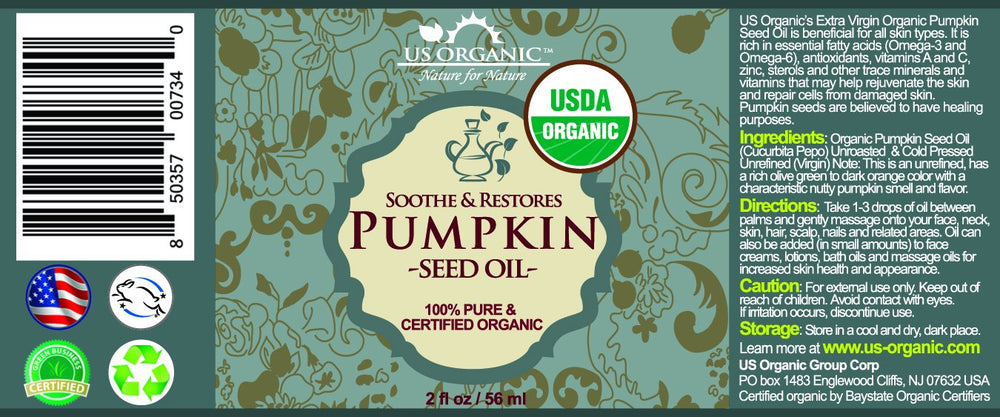 US Organic Aceite de Semilla de Calabaza, presión en frío para conservar nutrientes