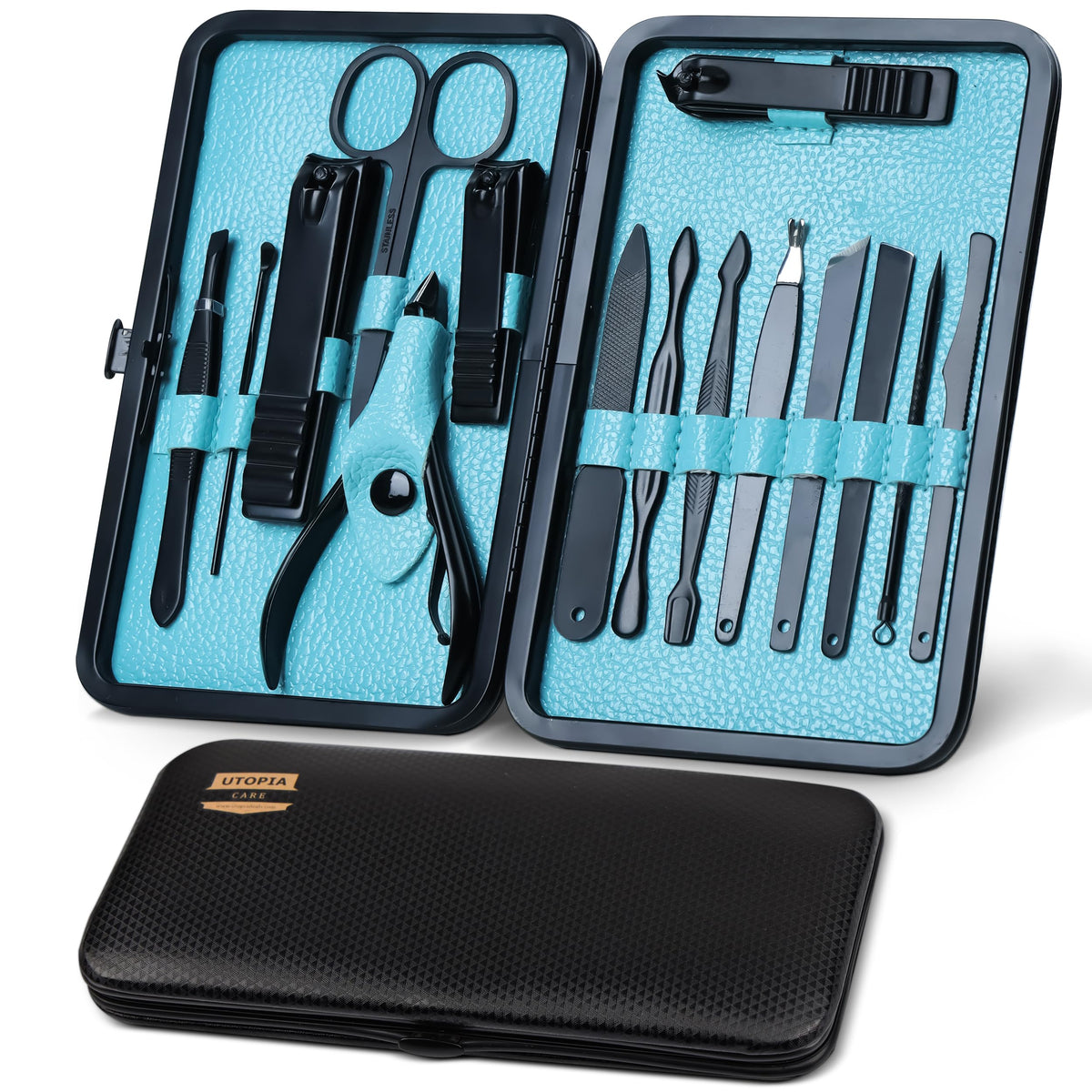 Set de uñas 16 piezas de Utopia Care, ideal para viaje y organización.
