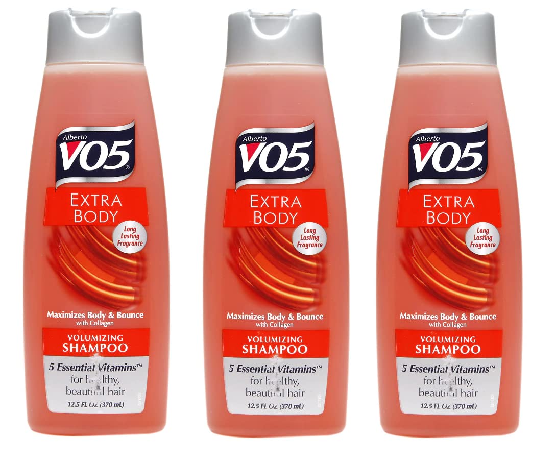 V05 Extra Body Shampoo bottle boosts volume for fine hair.