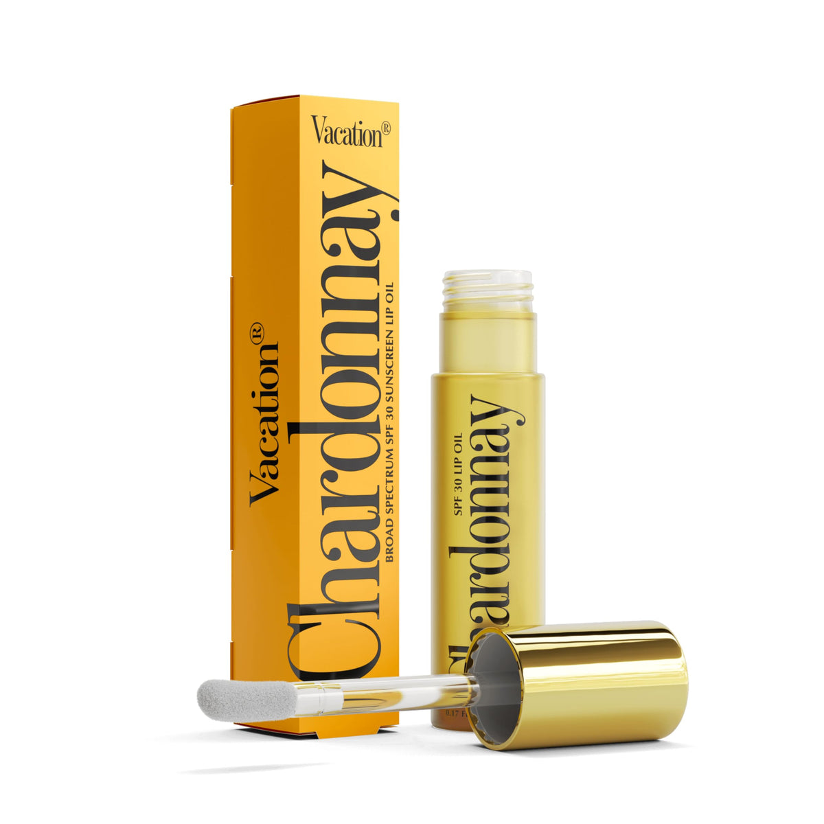 VACATION SPF30 Chardonnay Labial: la botella muestra protección e hidratación duradera.