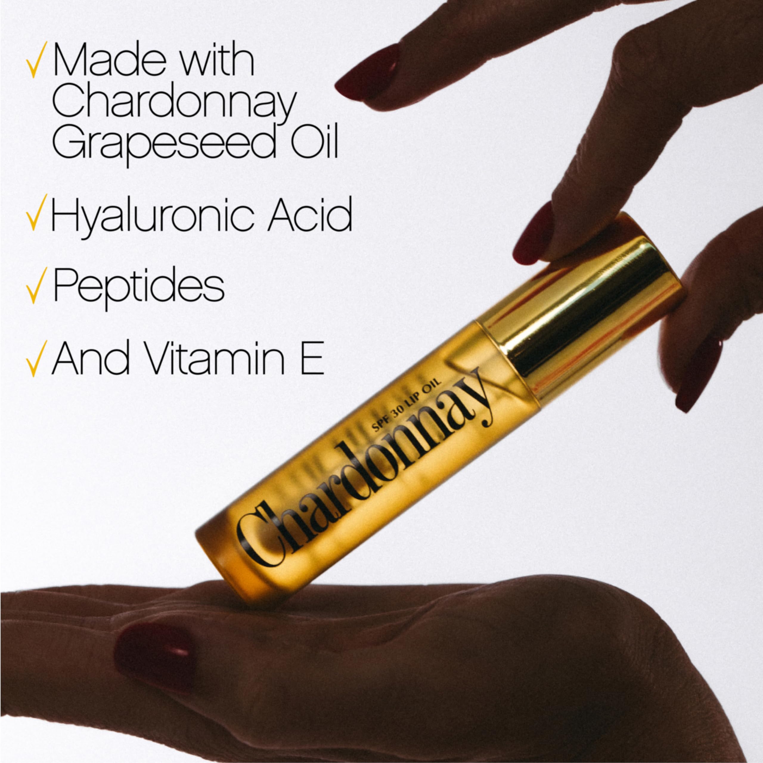 VACATION Aceite Labial SPF30 Chardonnay: sabor caramel-vanilla para indulgencia diaria.