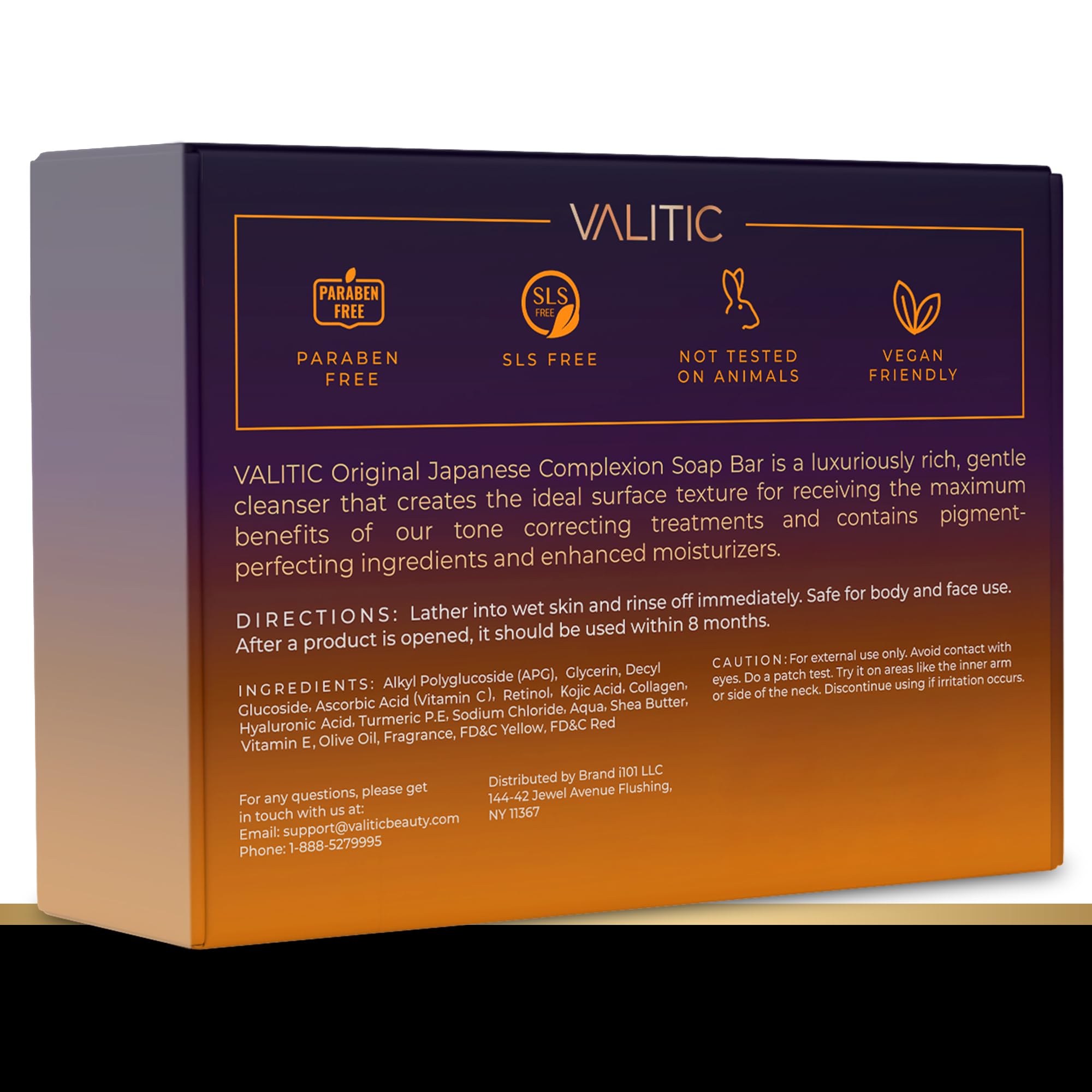 VALITIC empaque y caja informativa muestran beneficios para la piel.