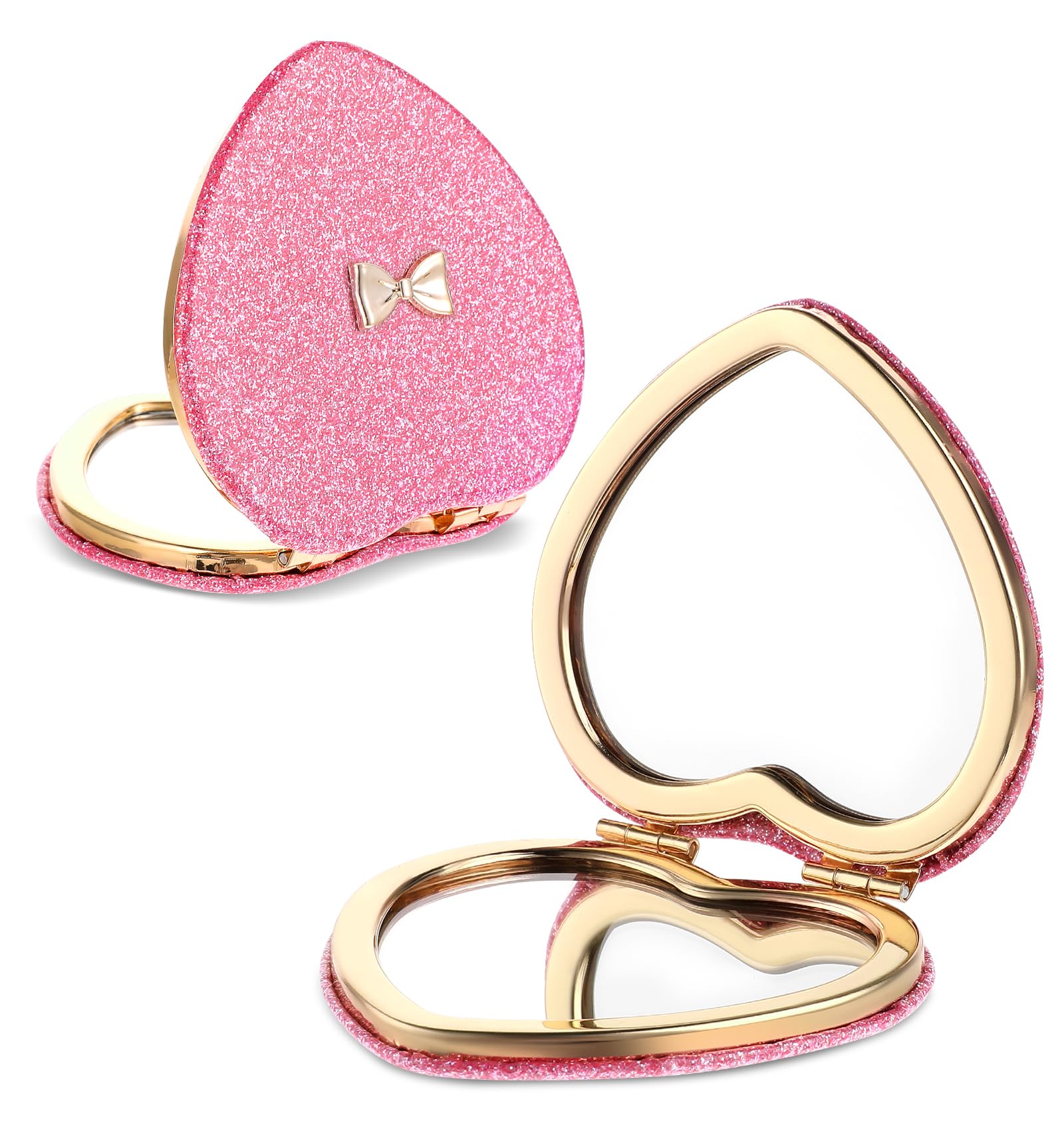 ValueBargain Espejo compacto rosa, doble cara con diseño de corazón para retoques rápidos.