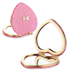 ValueBargain Espejo compacto rosa, doble cara con diseño de corazón para retoques rápidos.