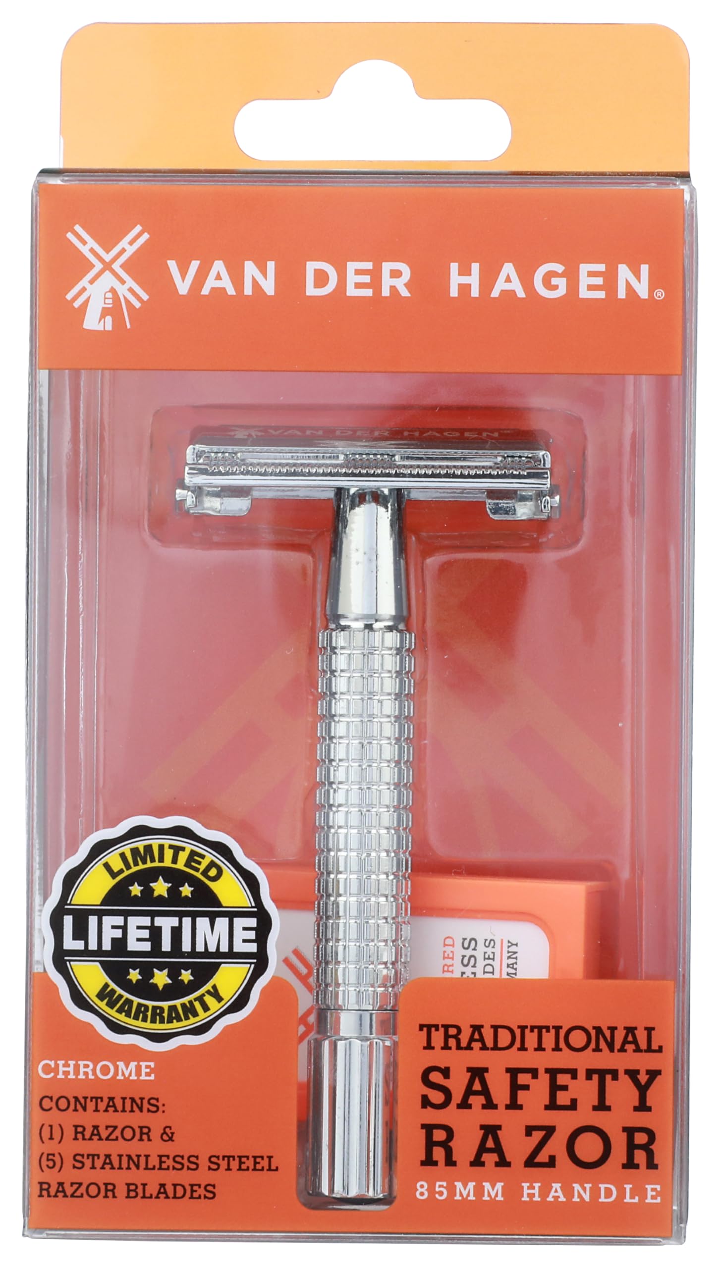 Van Der Hagen maquinilla cromada con mango compacto para un afeitado preciso