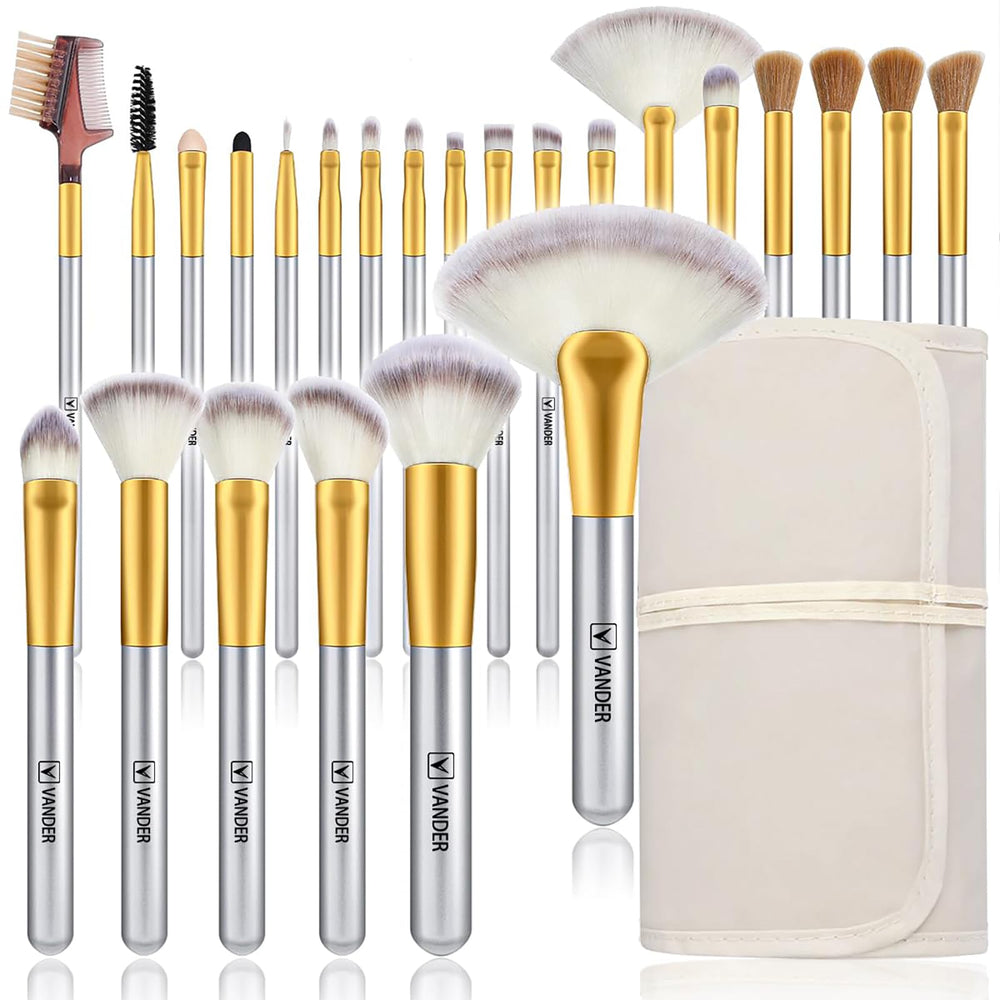 Brochas Vander de maquillaje 24 piezas con mango de madera para un acabado profesional