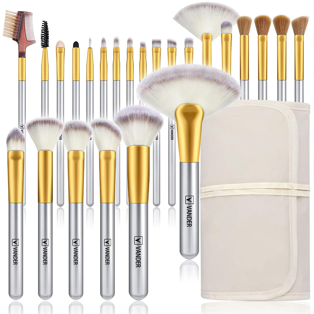 Brochas Vander de maquillaje 24 piezas con mango de madera para un acabado profesional