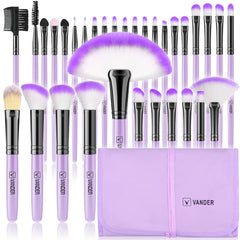 Pinceles Vander Profesional 32, vista general del set morado, para un acabado natural.