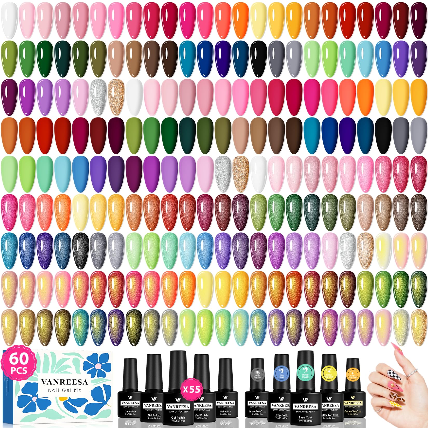 Esmaltes gel VANREESA: paleta de 55 colores para uñas vibrantes