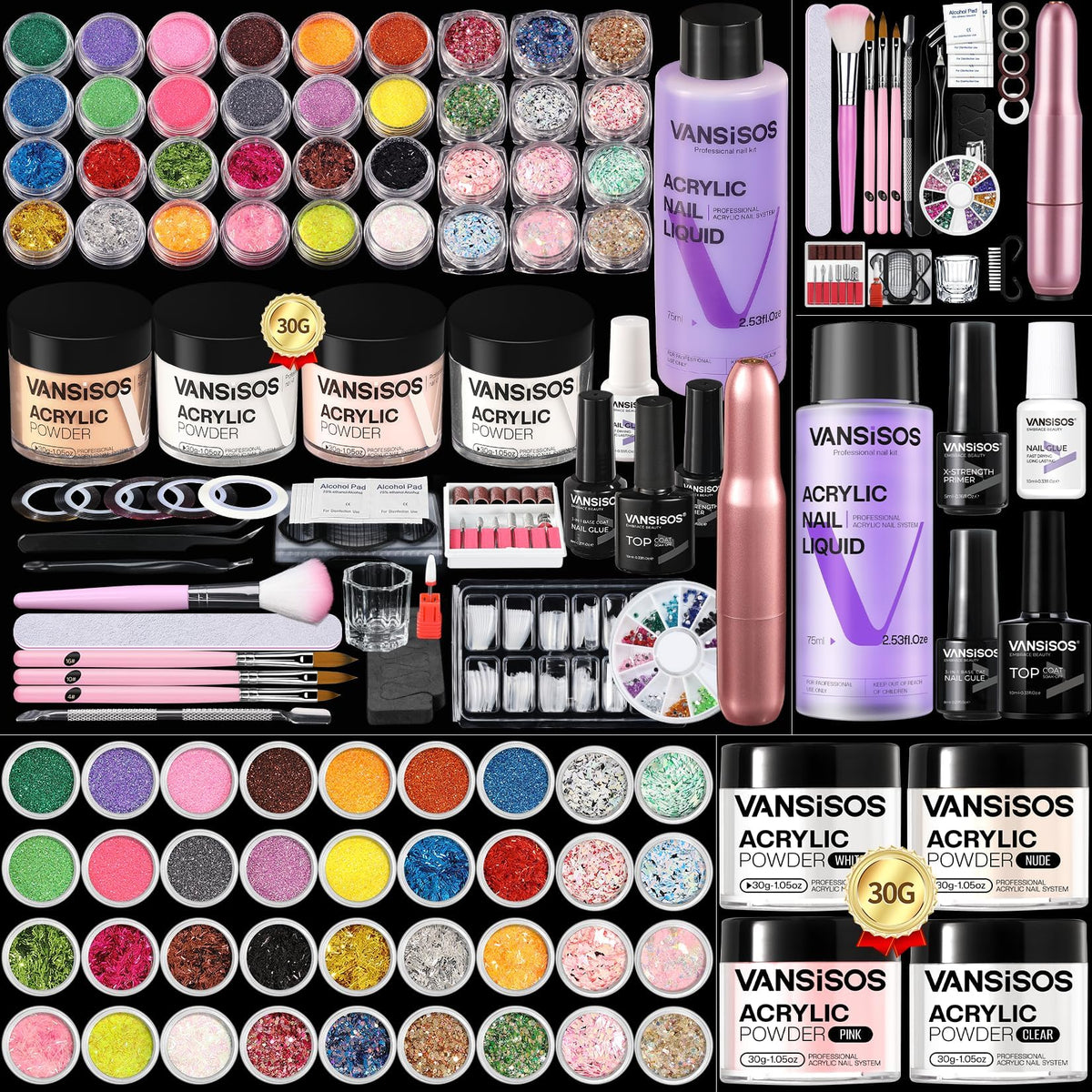 VANSISOS kit-acrylique complet avec perceuse pour une application à domicile.