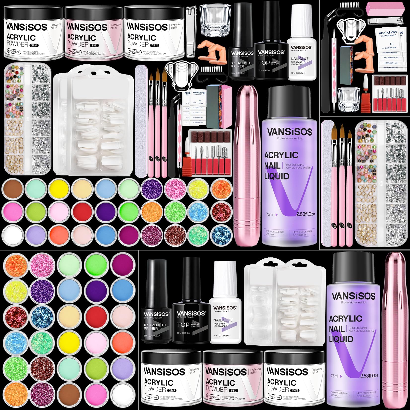 VANSISOS kit completo de uñas acrílicas para principiantes, permite manicuras en casa con resultado profesional.