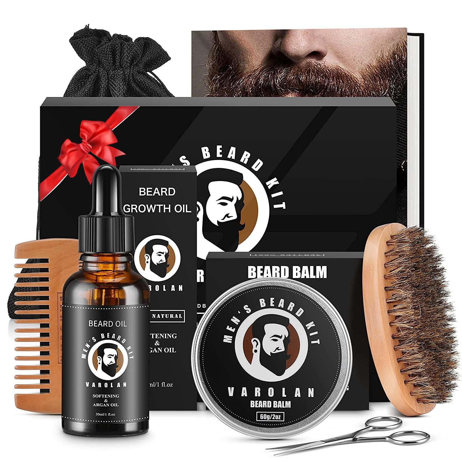 Varolan kit-cuidado-barba, herramienta completa para limpieza y peinado diario de la barba.