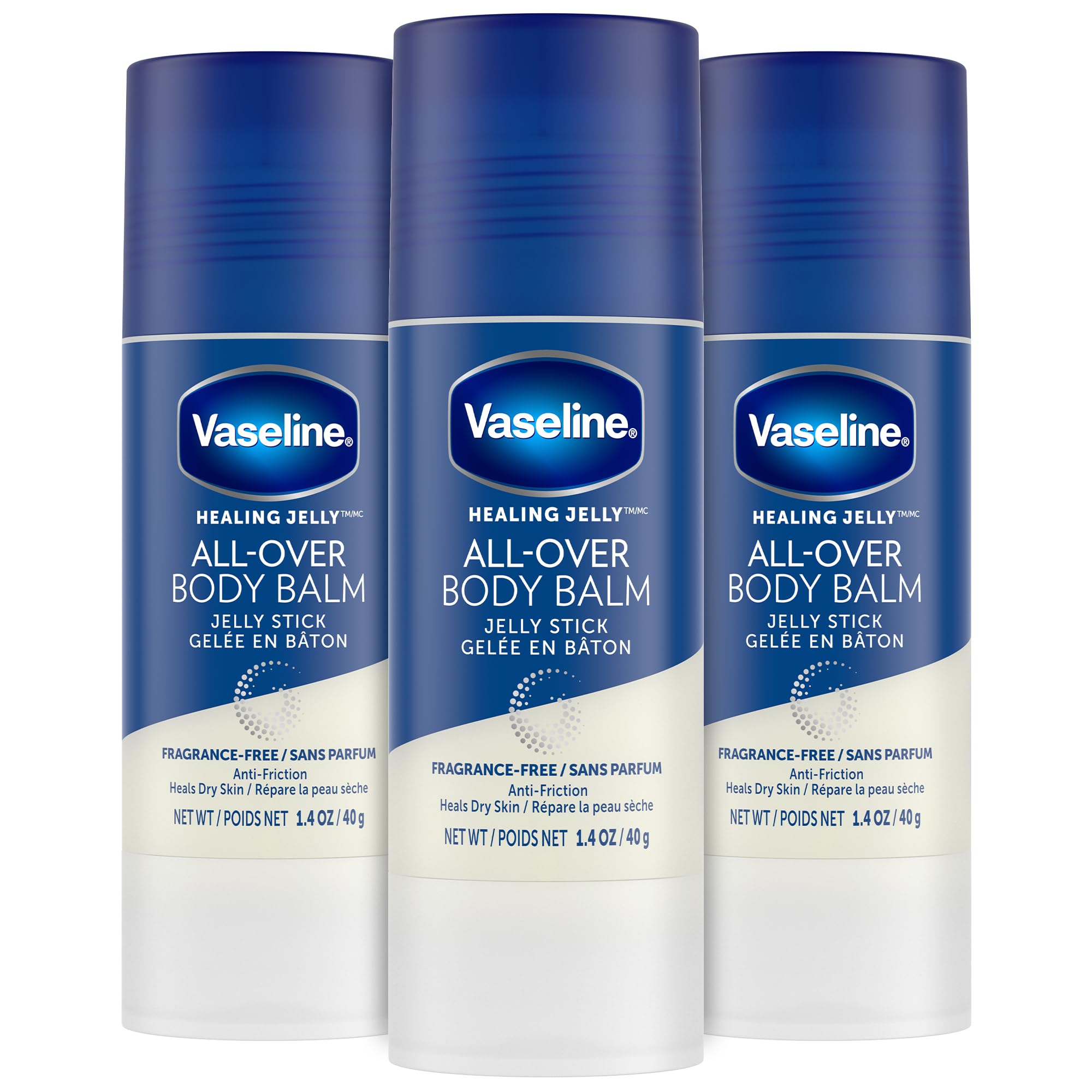 Vaseline All-Over Body Balm Stick packaging shows portable hydration.