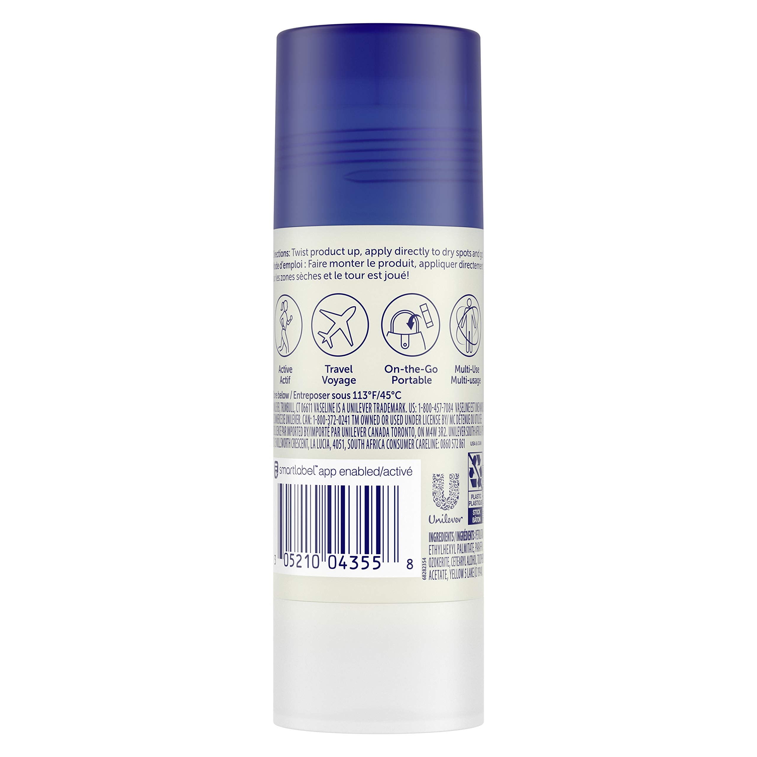 Vaseline balm-stick applied to hands for quick, mess-free moisture.