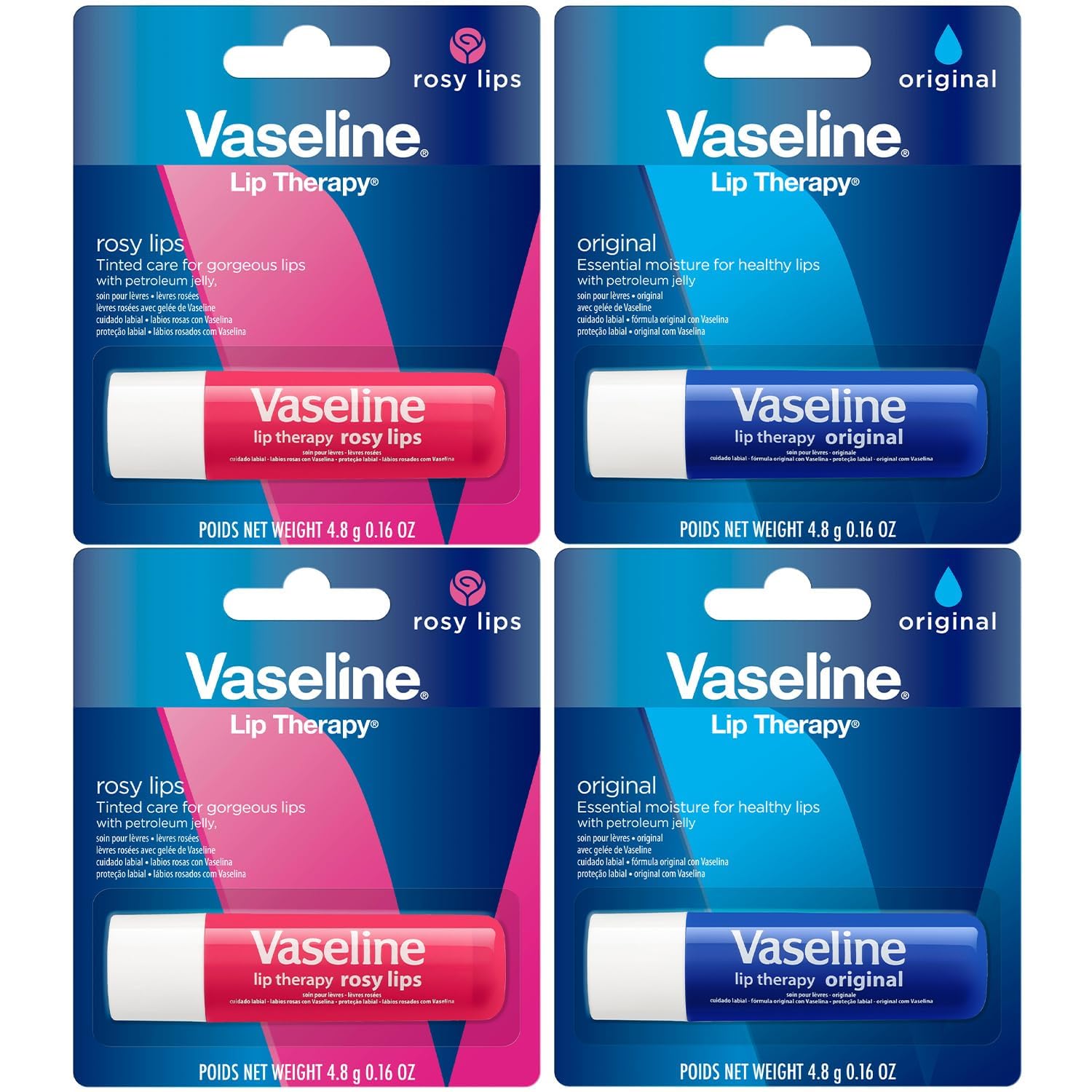 Vaseline Bálsamo Labial Original, hidratación suave para labios secos.