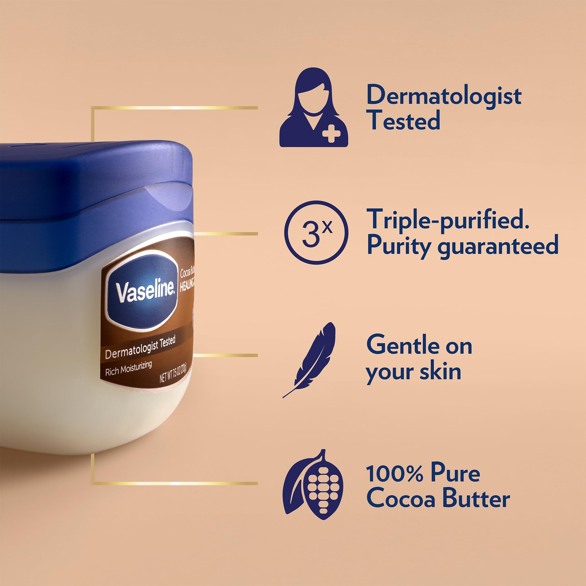 Vaseline Blueseal Jalea Cocoa, aplicación suave para un brillo natural en la piel.