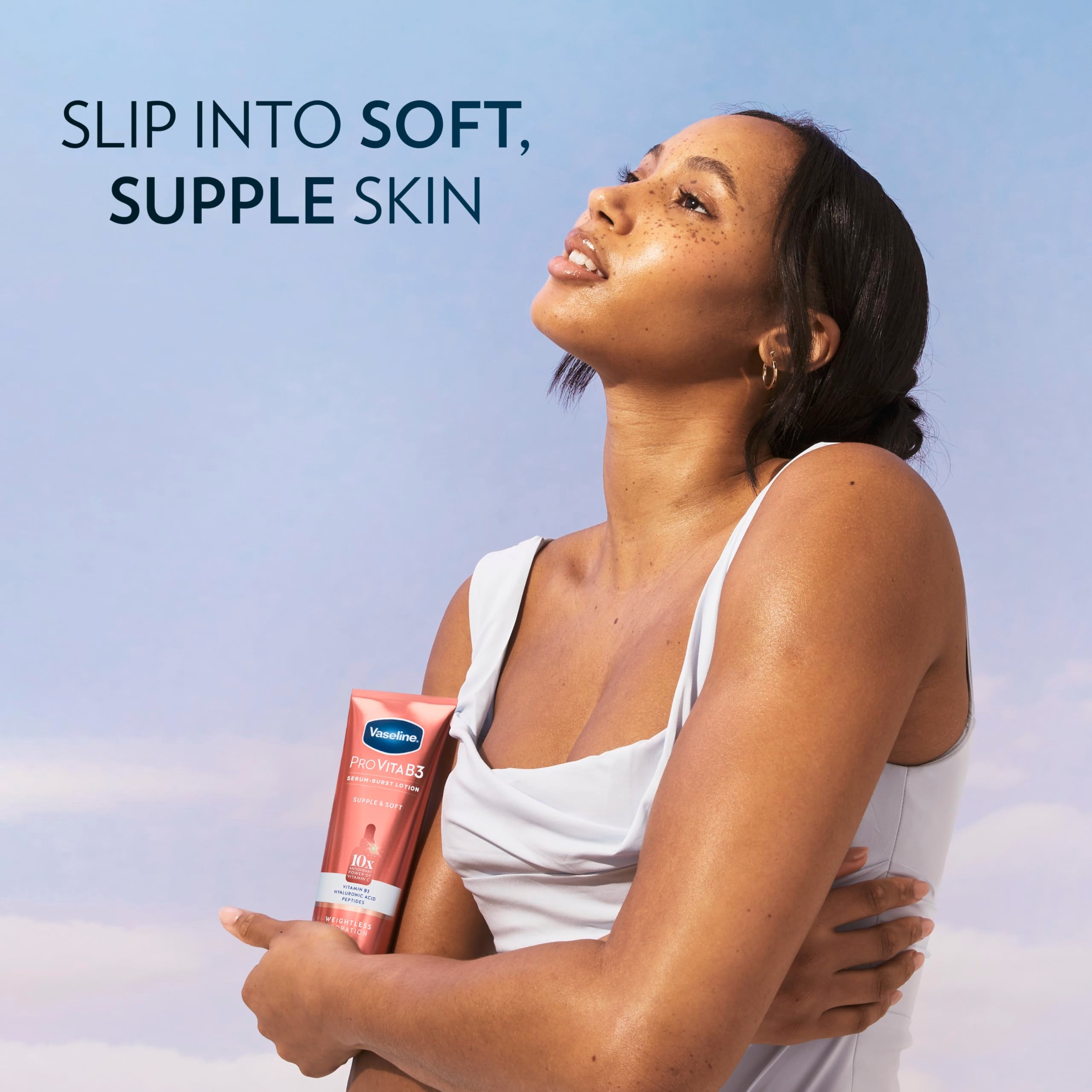 Vaseline Pro VitaB3 Serum Burst Cuidado diario, masaje suave recomendado.
