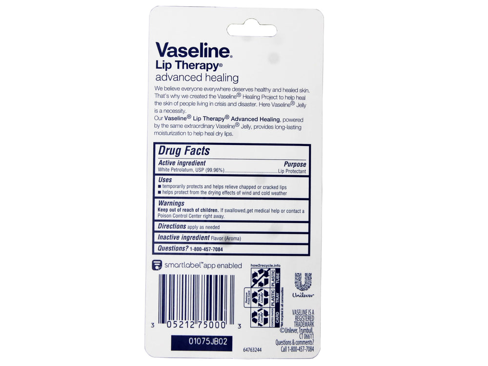 Vaseline Lip Therapy Advanced Formula, textura brillante, sensación sedosa al aplicar.