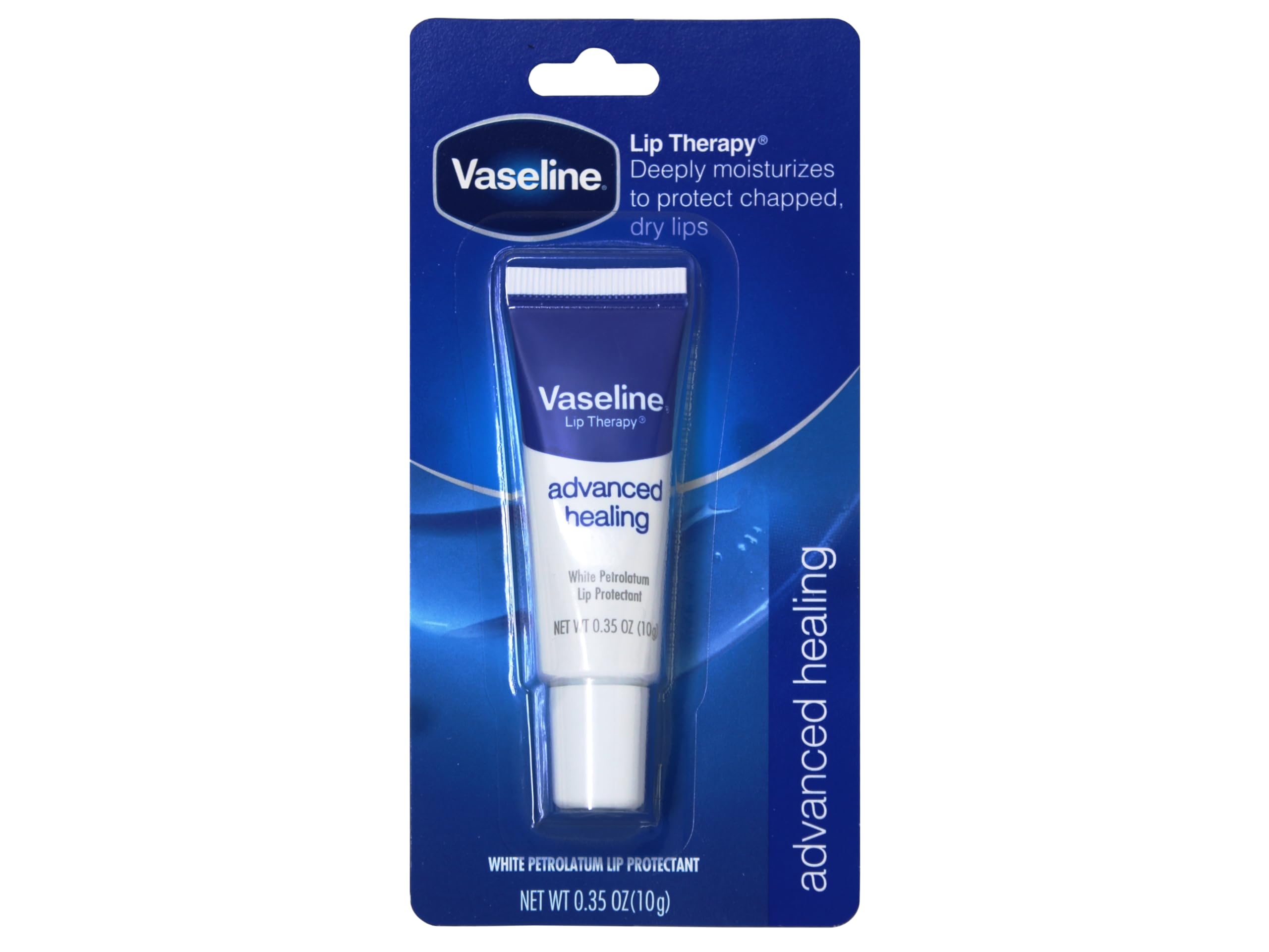Vaseline Lip Therapy Advanced Formula, tubos en primer plano, aplicación rápida para comodidad diaria.