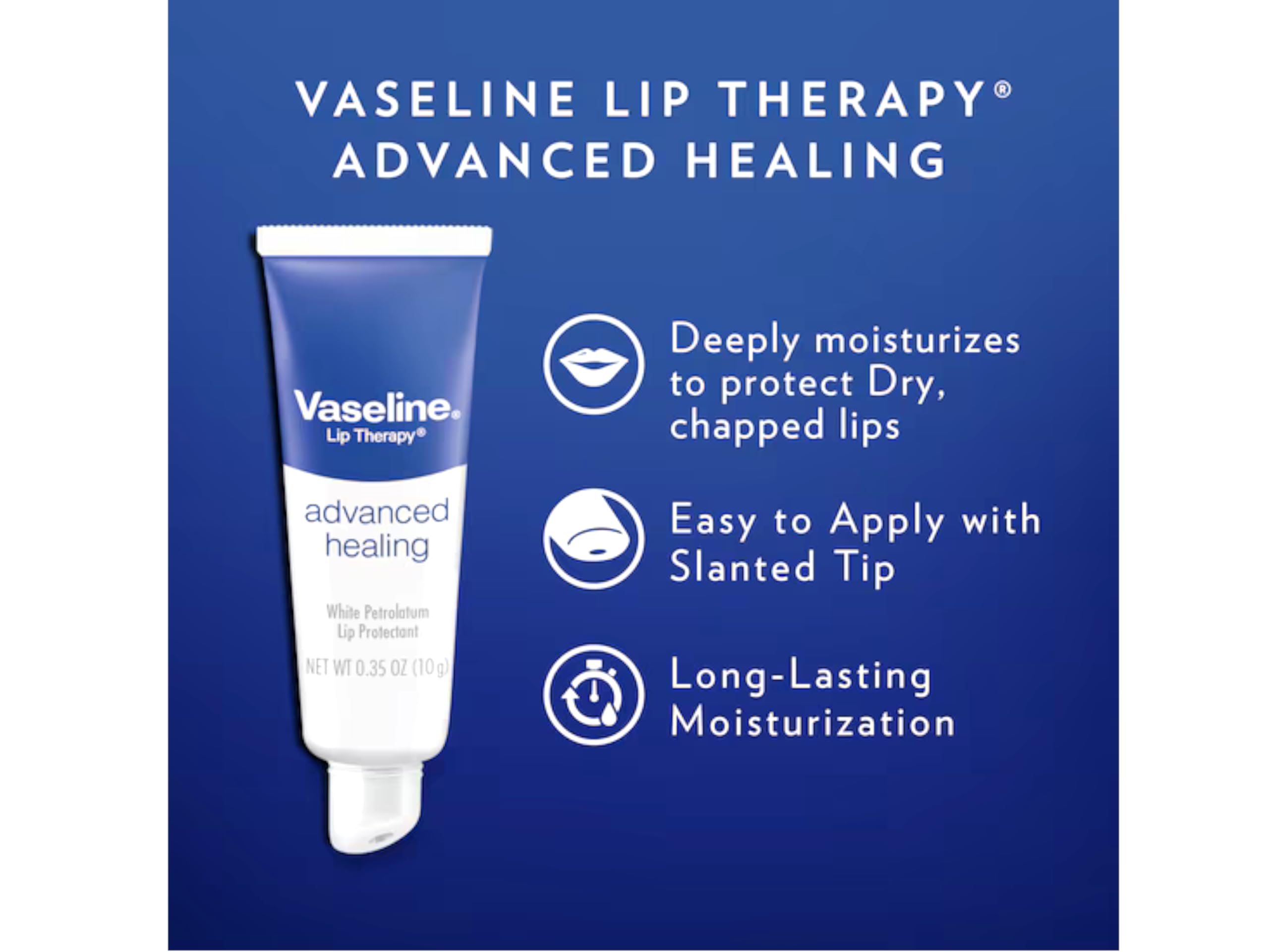 Vaseline Lip Therapy Advanced Formula, uso diario, perfecto para labios secos o agrietados.