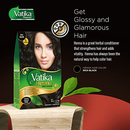 Vatika Naturals color negro con brillo y nutrición para el cabello.