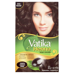 Vatika Naturals Tinte permanente negro rico para cobertura de canas y brillo.
