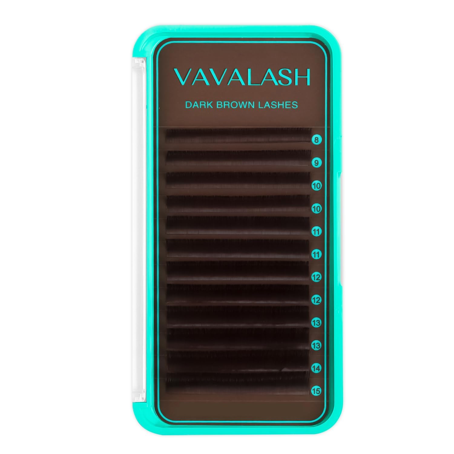 VAVALASH dark brown lash extensions tray with mixed lengths for customizable volume.
