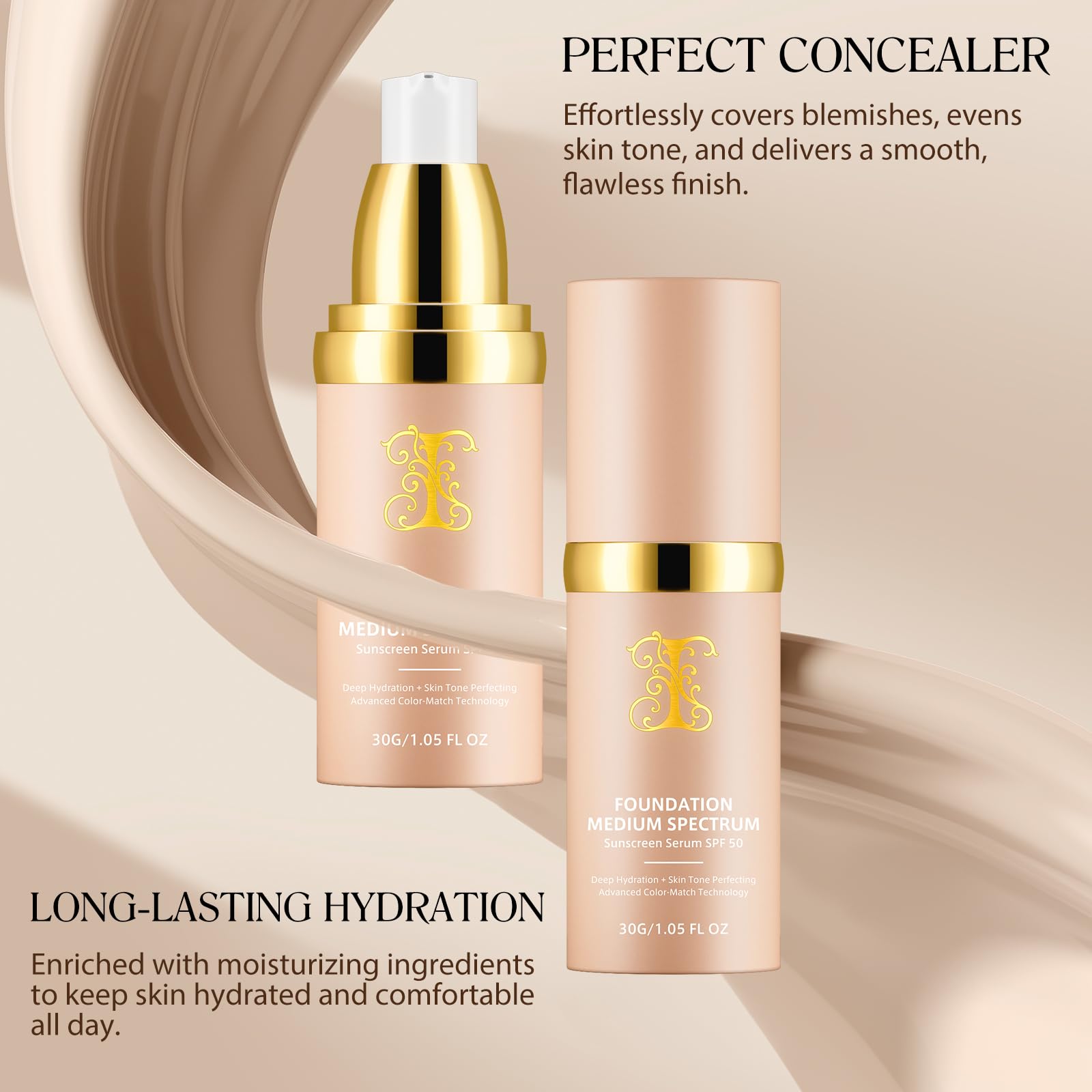 Vawcrn 4-in-1 foundation swatches highlight multi-use capabilities and natural tone matching.