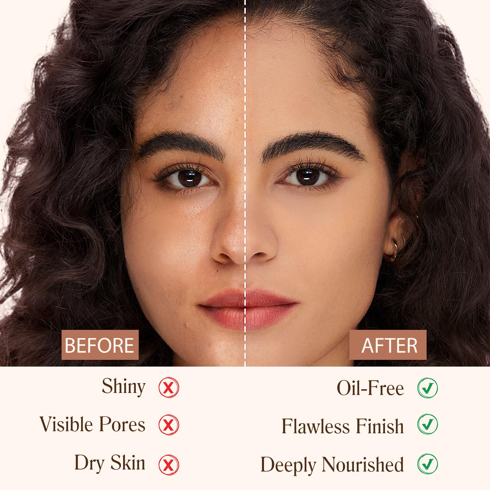 Vawcrn SPF50+ foundation on skin highlights broad sun protection and skin-friendly formula.