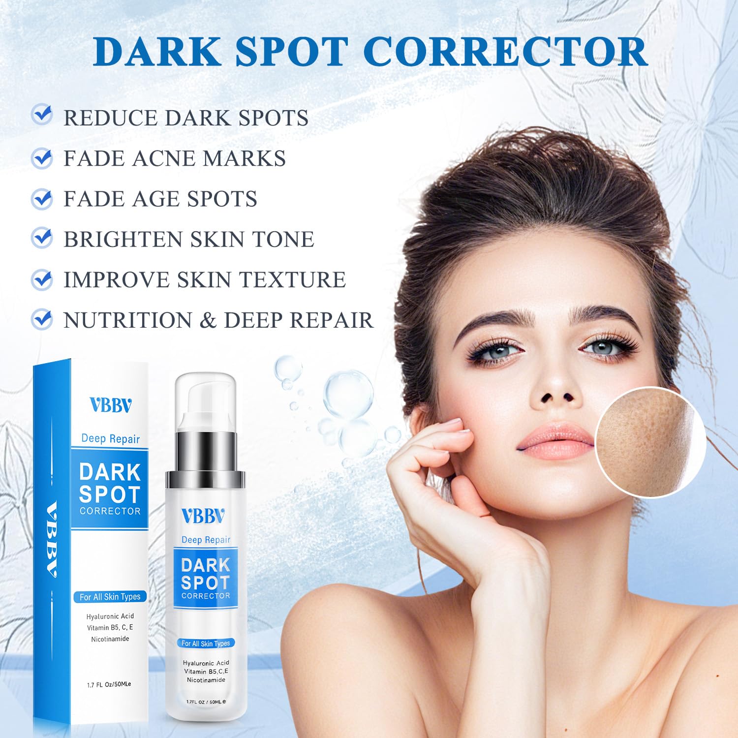 VBBV dark spot remover for body application demonstrates multi-area brightening potential.