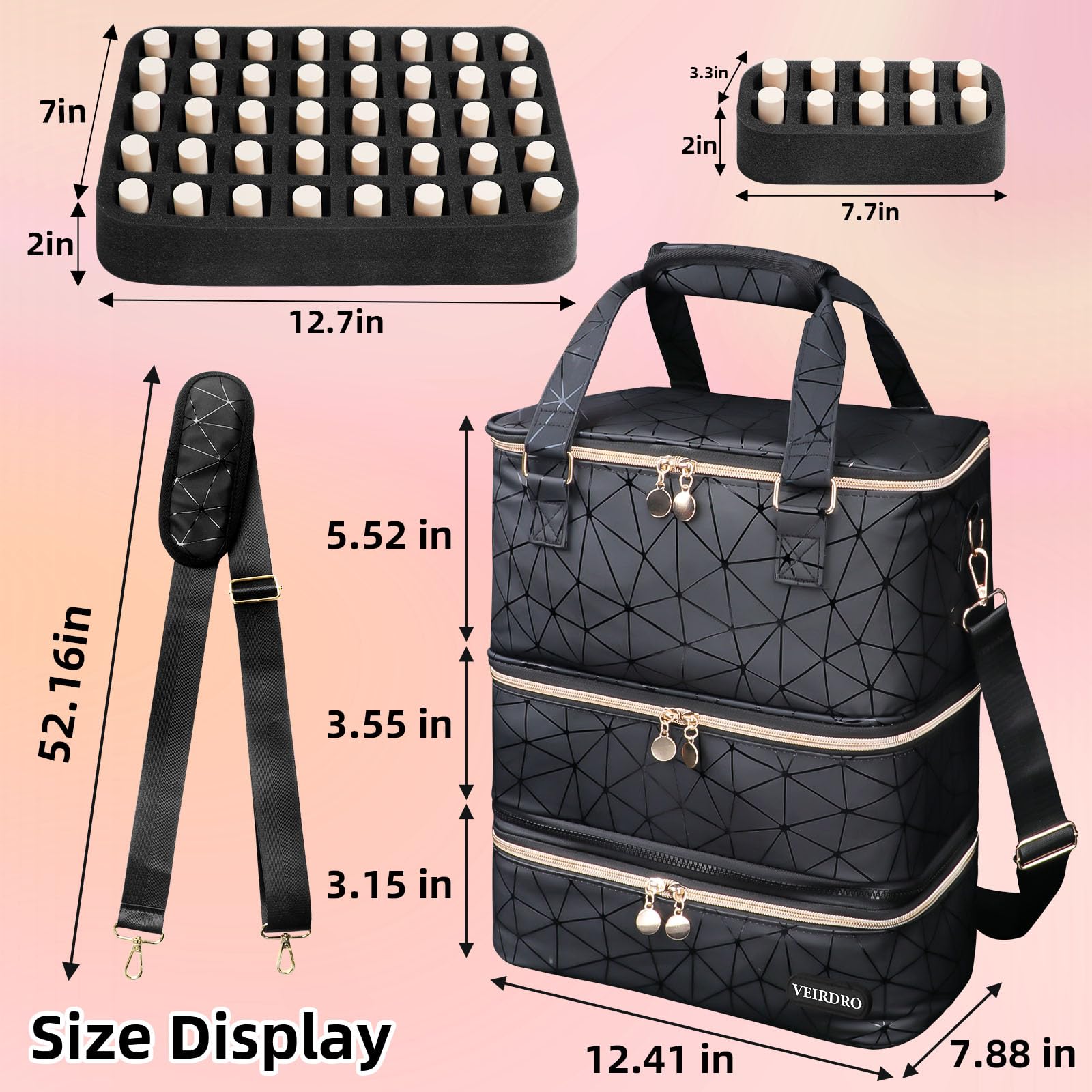 Veirdro Bolsillos variados para esmaltes, limas y accesorios.