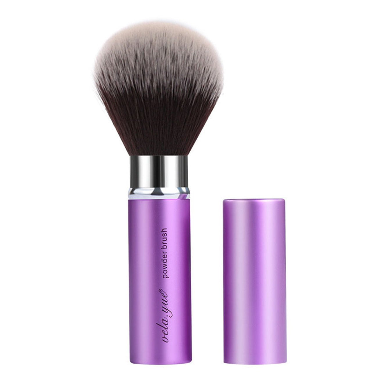 Vela.Yue brocha kabuki retrátil para rostro y polvo, ideal para retoques rápidos.