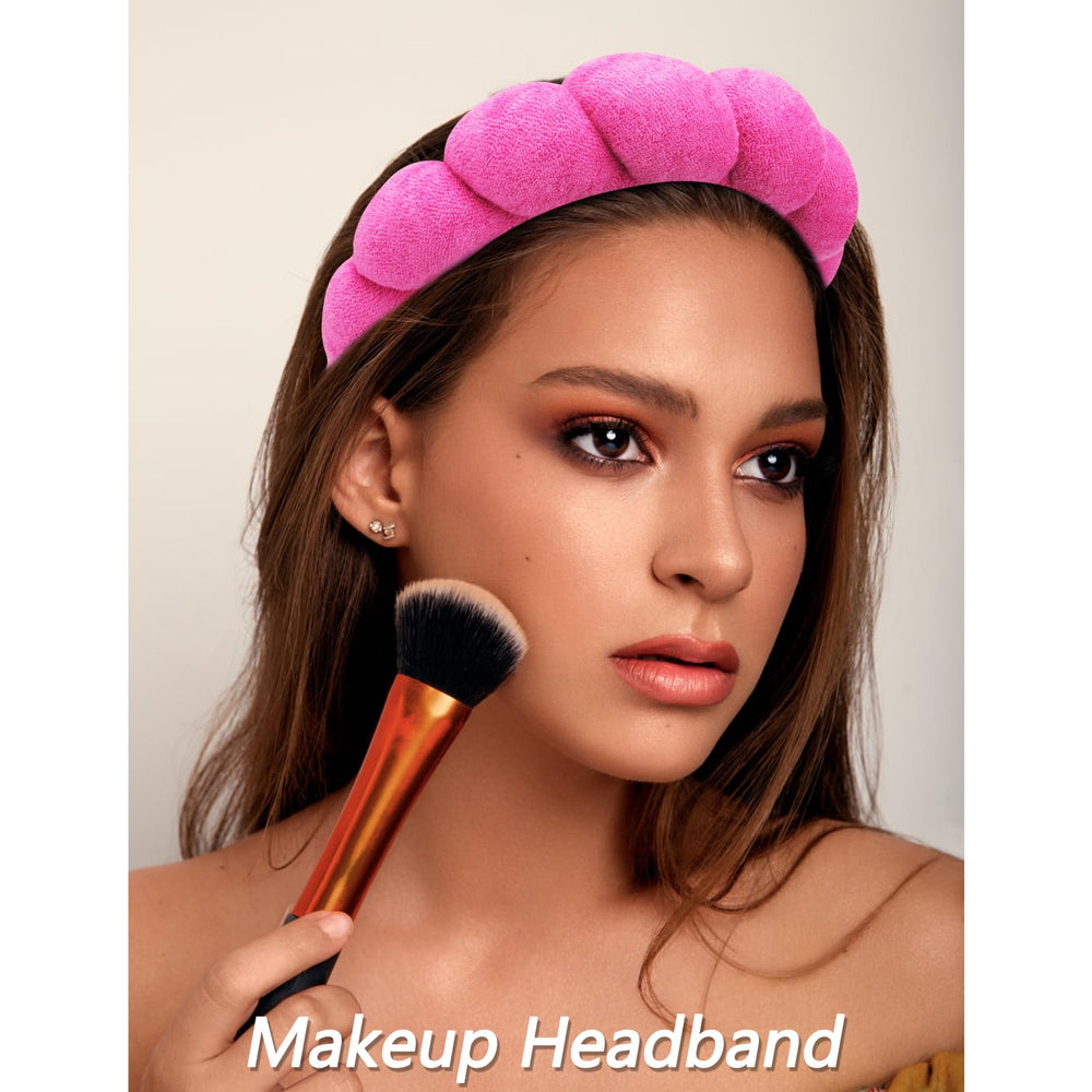 VELSCRUN Bandana facial spa rosa fucsia para aplicar mascarilla cómodamente.
