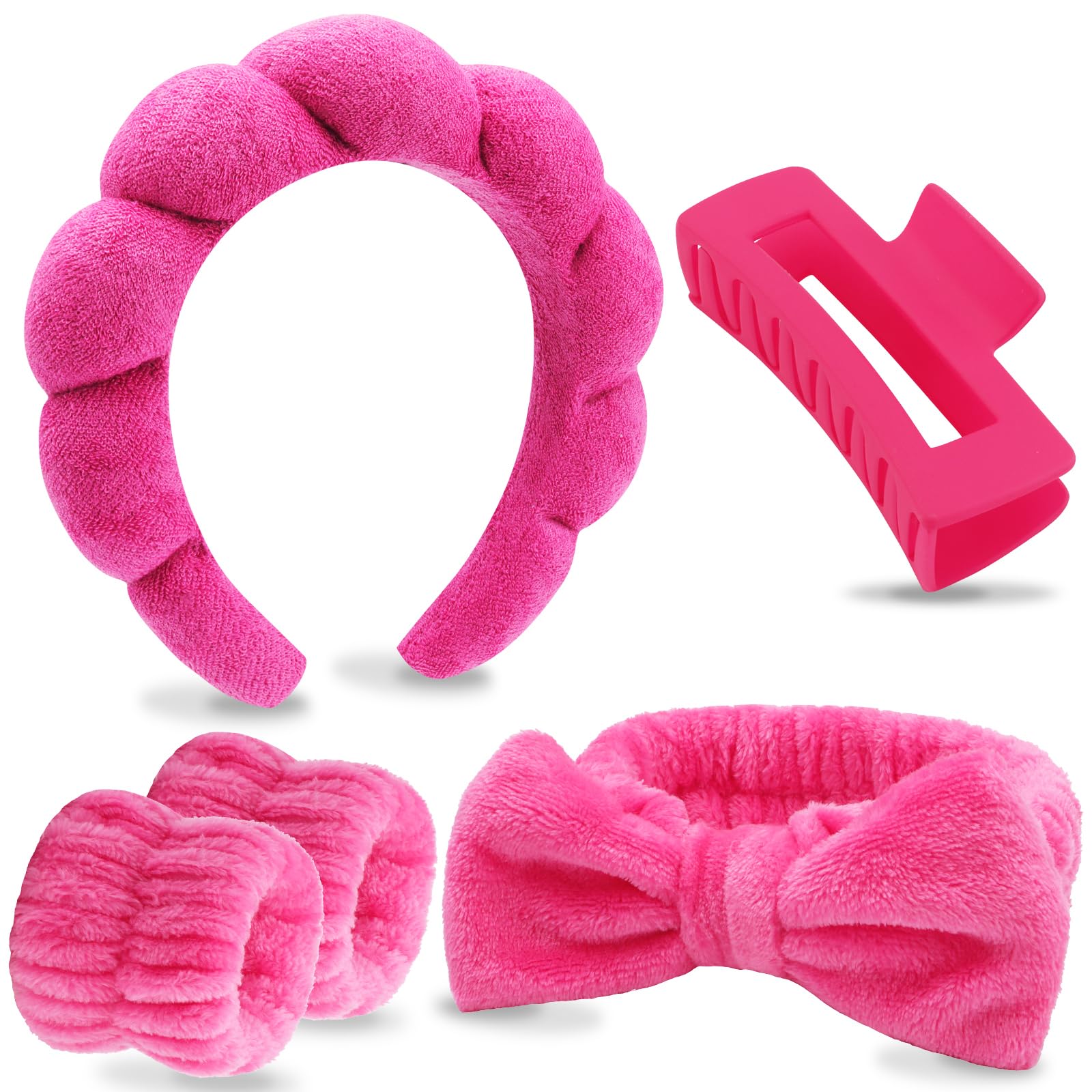 VELSCRUN Bandana spa rosa fucsia con lazo para lavado facial.