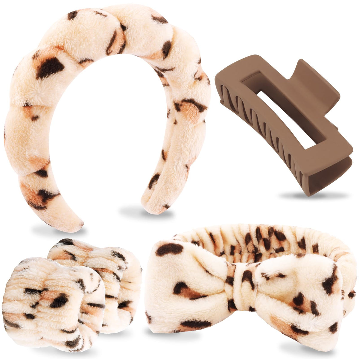 VELSCRUN diadema spa marrón leopardo para lavado facial cómodo