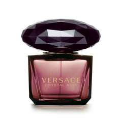Versace Crystal Noir frasco en detalle, acabado lujoso y aroma distintivo para reuniones