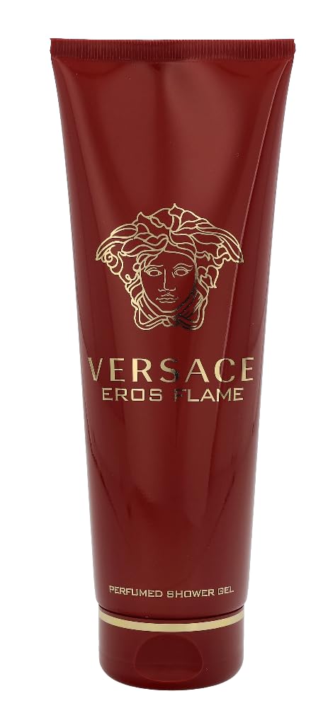 Texture gel douche riche et parfumée Versace Eros Flame pour peau propre et revitalisée.
