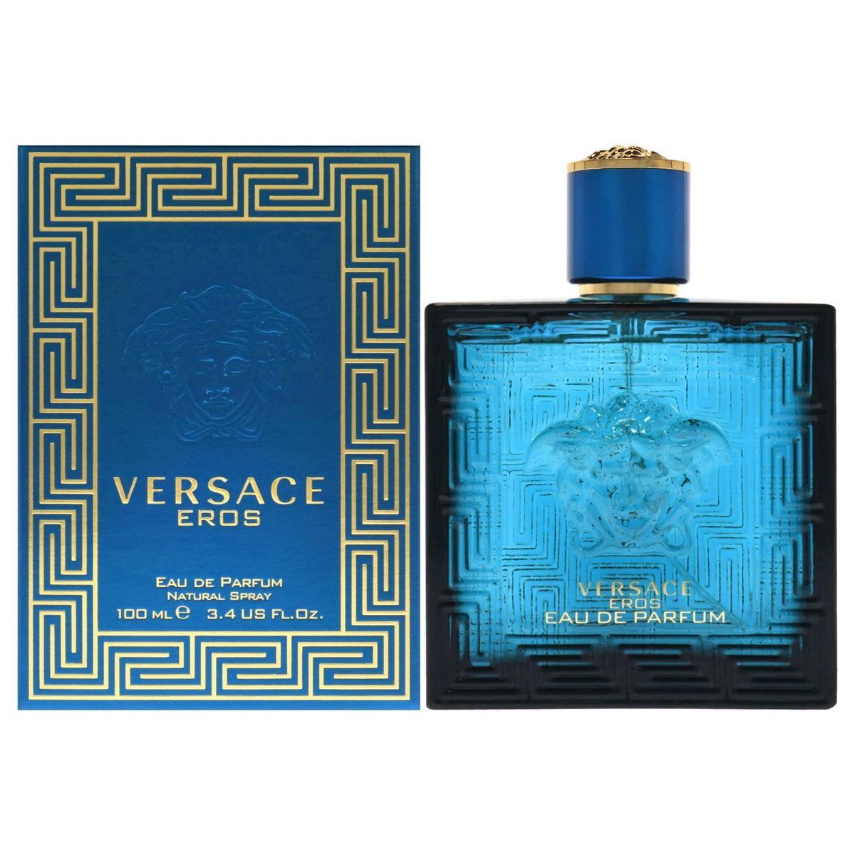 Versace Eros para hombre, botella frontal, perfume masculino moderno para ocasiones especiales.