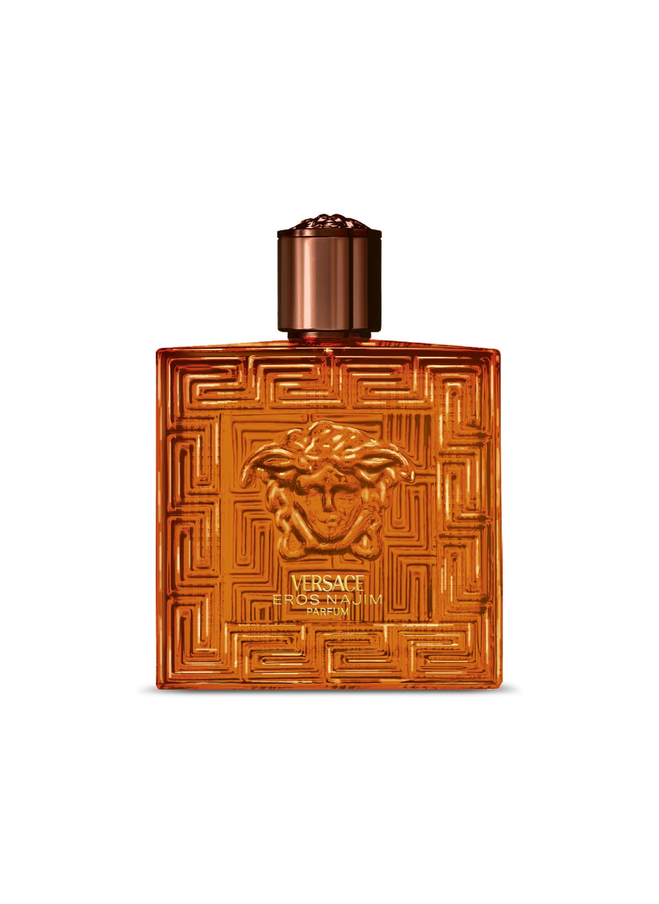 Versace Eros Najim botella ámbar elegante para impresionar en reuniones