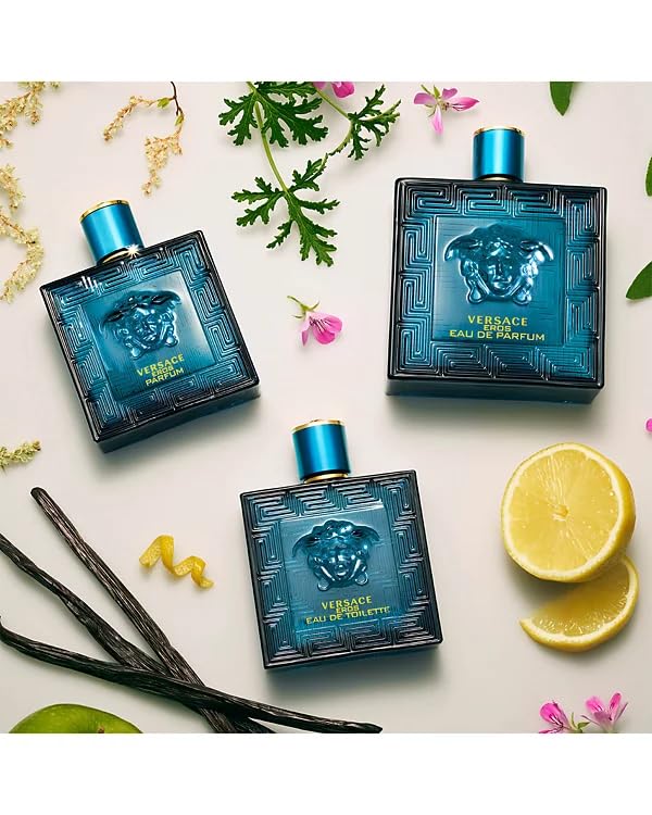 Versace Eros Parfum liquid pour shot capturing fragrance notes for daily use.