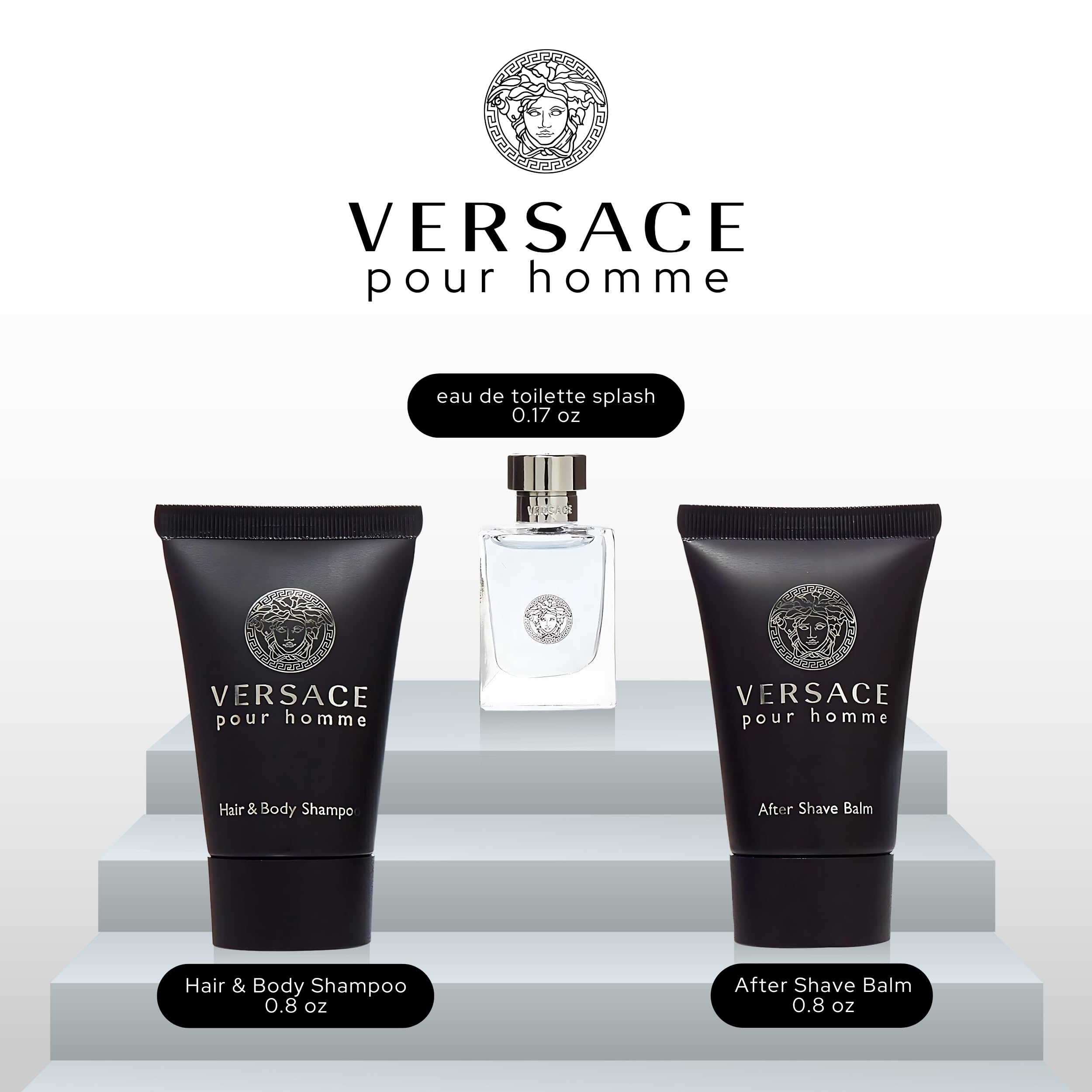 Versace Pour Homme mini champú y cuerpo, práctico para cuidado diario.