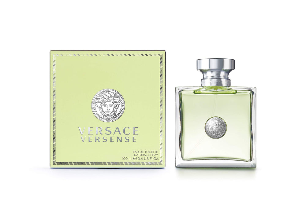 Versace Versense, botella frontal, perfume elegante para uso diario
