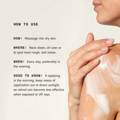 Close-up texture of Versed body lotion shows a non-greasy finish.