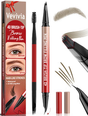 Lápiz de cejas Vevivia con cepillo 4D para trazos naturales y relleno suave.